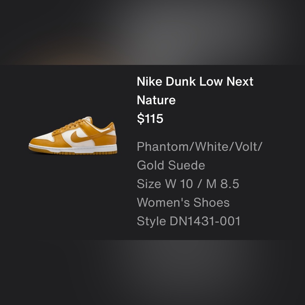 Nike dunk low next nature | gold | size 10